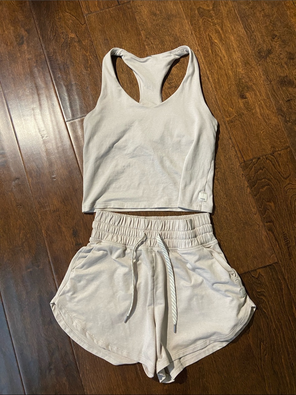 Vuori workout set size XS ivory color tank & high waist shorts